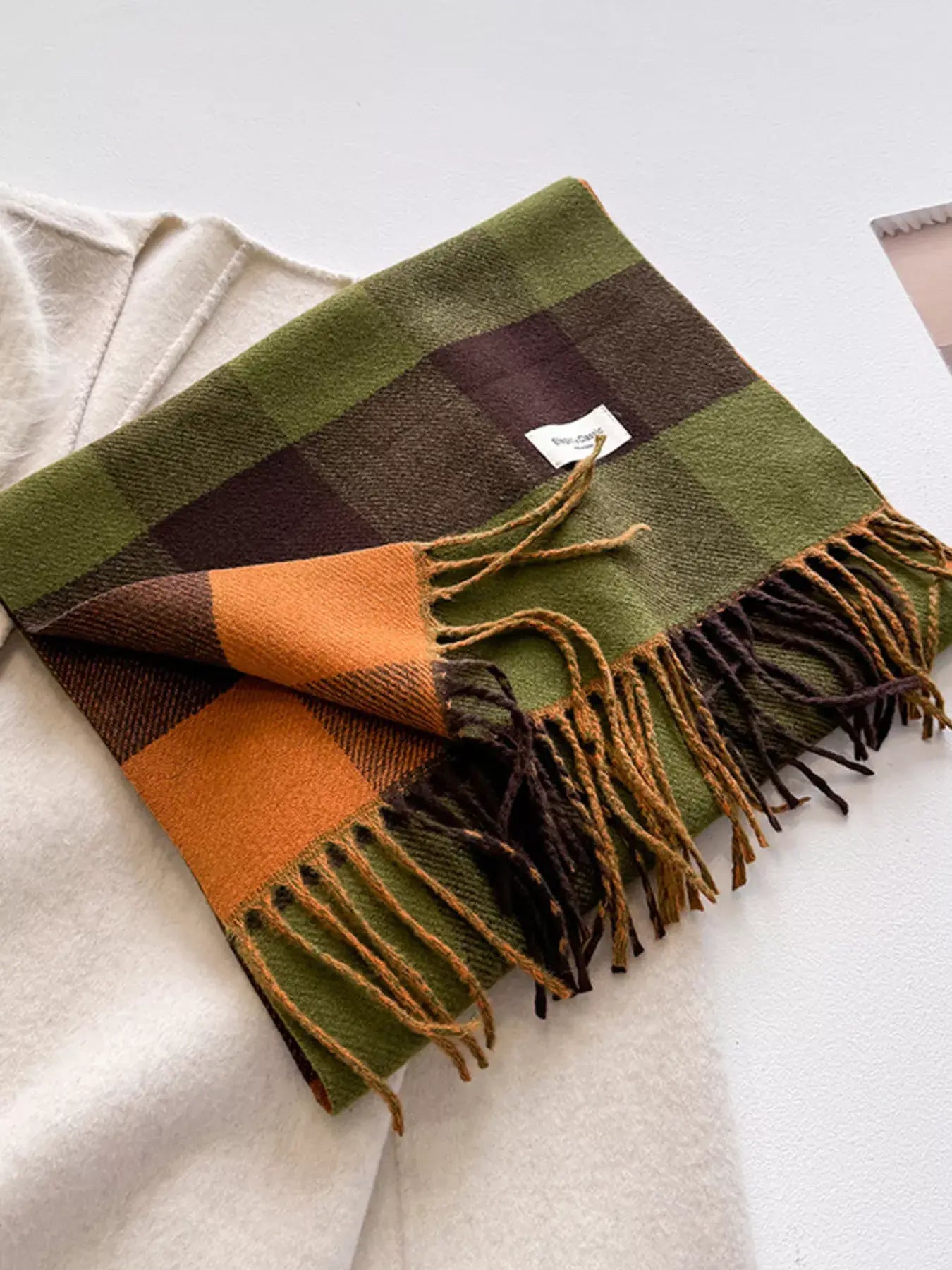 Plaid Fringe Scarf - Trendsi - Flyclothing LLC