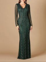 Long Sleeve Beaded Dress