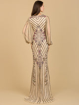 Long Flutter Sleeves Beaded Dress