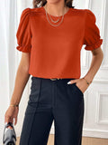 Round Neck Flounce Sleeve Blouse - Trendsi - Flyclothing LLC