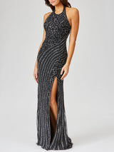 Giselle Beaded Halter Gown with Slit