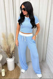 Contrast Trim Round Neck Top and Pants Set - Trendsi - Flyclothing LLC