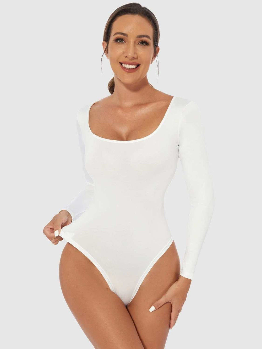 Full Size Scoop Neck Long Sleeve Bodysuit - Trendsi - Flyclothing LLC
