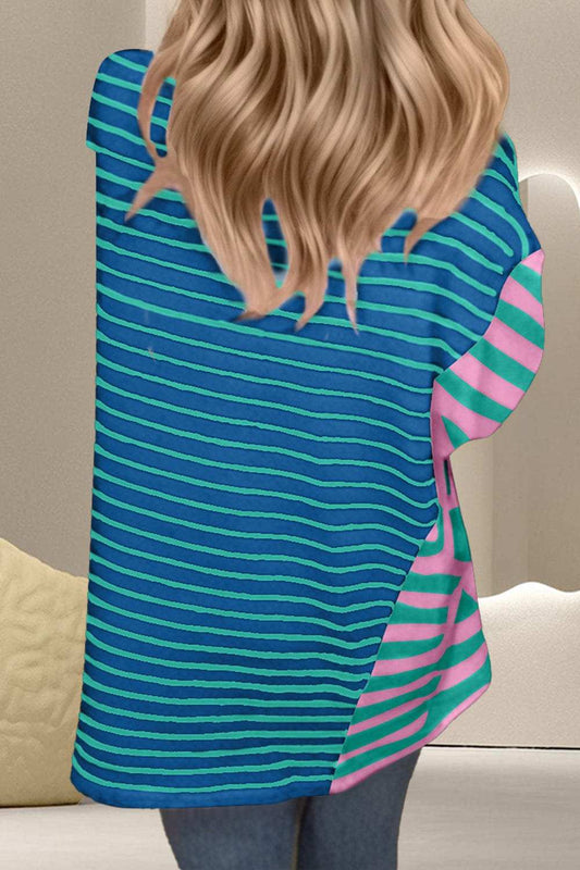 Striped Round Neck Half Sleeve T-Shirt - Trendsi - Flyclothing LLC