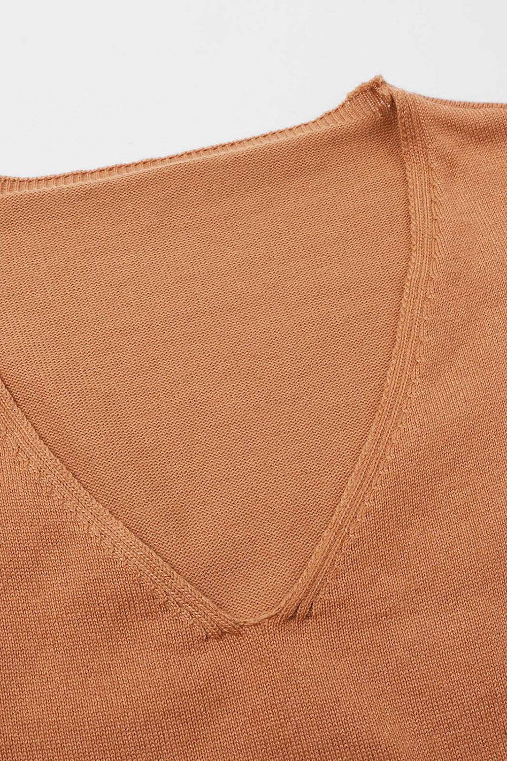 Slit V-Neck Half Sleeve Knit Top - Trendsi - Flyclothing LLC
