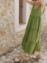Tiered Frill V-Neck Sleeveless Dress - Trendsi - Flyclothing LLC