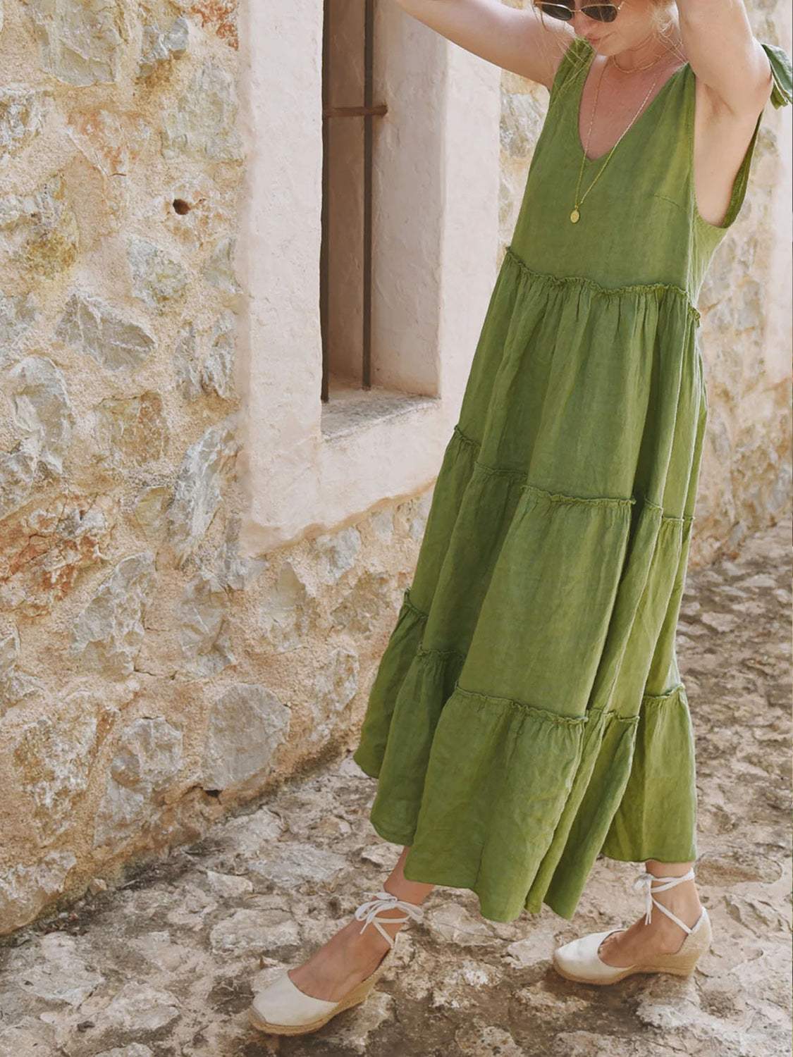 Tiered Frill V-Neck Sleeveless Dress - Trendsi - Flyclothing LLC