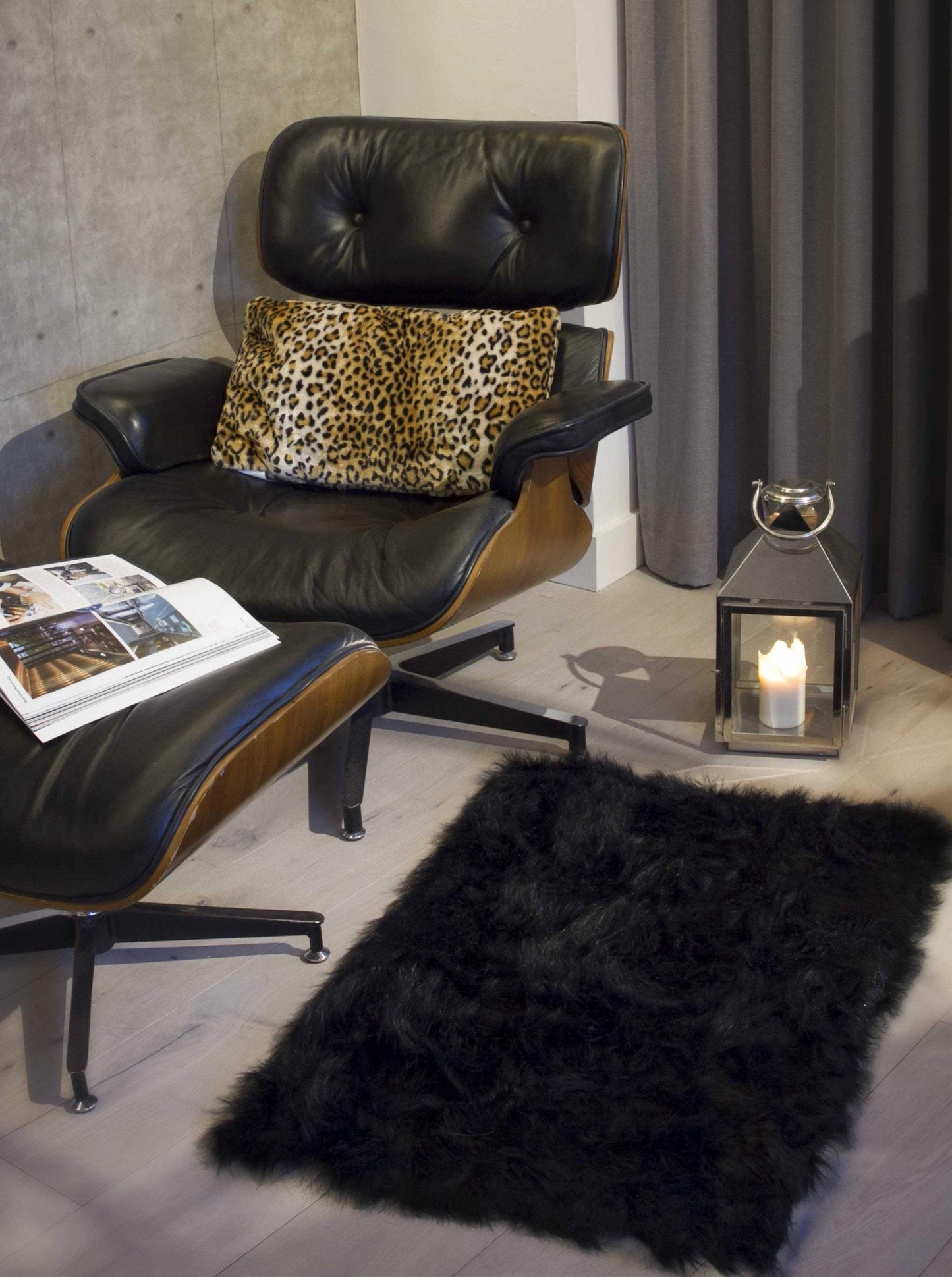 2' X 3' Black Faux Fur Animal Print Area Rug - Homeroots - Flyclothing LLC