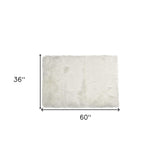 60" X 36" Off White Rectangular Faux Fur - Area Rug - Homeroots