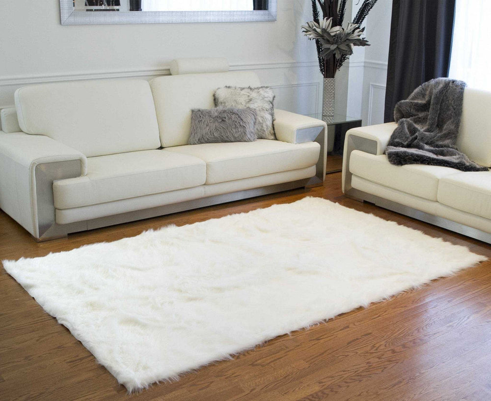 5' X 8' Off White Faux Fur Flokati Area Rug - Homeroots - Flyclothing LLC