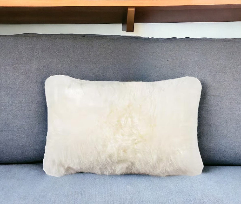 12" X 20" Natural Sheepskin Throw Pillow - Homeroots