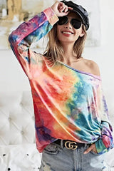 BiBi Tie Dye Soft Knit Jersey Top - Trendsi - Flyclothing LLC