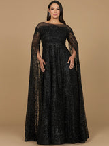 Lace Gown with Dramatic Cape Sleeves | Lara 29454