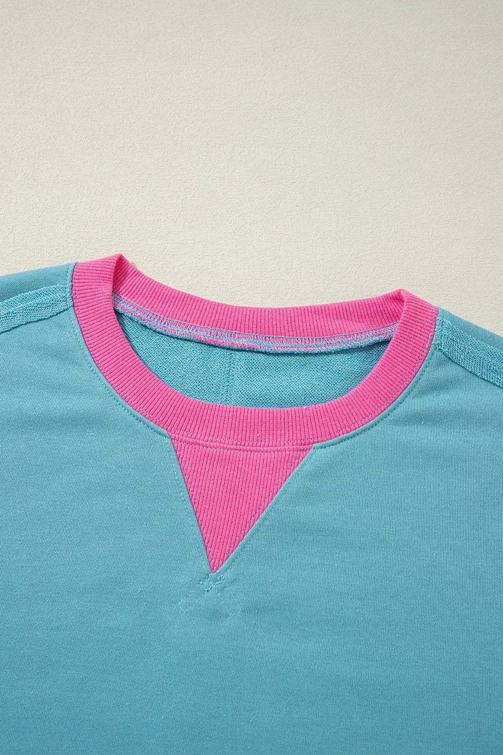 Contrast Round Neck Dropped Shoulder Long Sleeve Sweatshirt - Trendsi - Flyclothing LLC