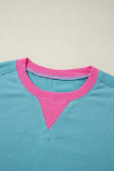 Contrast Round Neck Dropped Shoulder Long Sleeve Sweatshirt - Trendsi - Flyclothing LLC