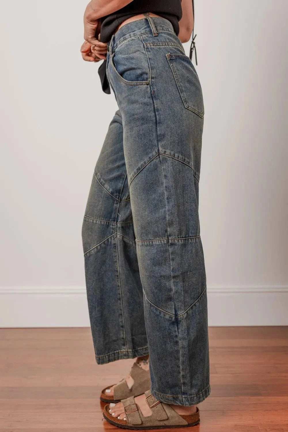 Exposed Stitching Loose Straight High Waist Jeans - Trendsi - Flyclothing LLC