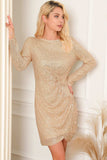 Sequin Knot Round Neck Long Sleeve Mini Dress - Trendsi - Flyclothing LLC