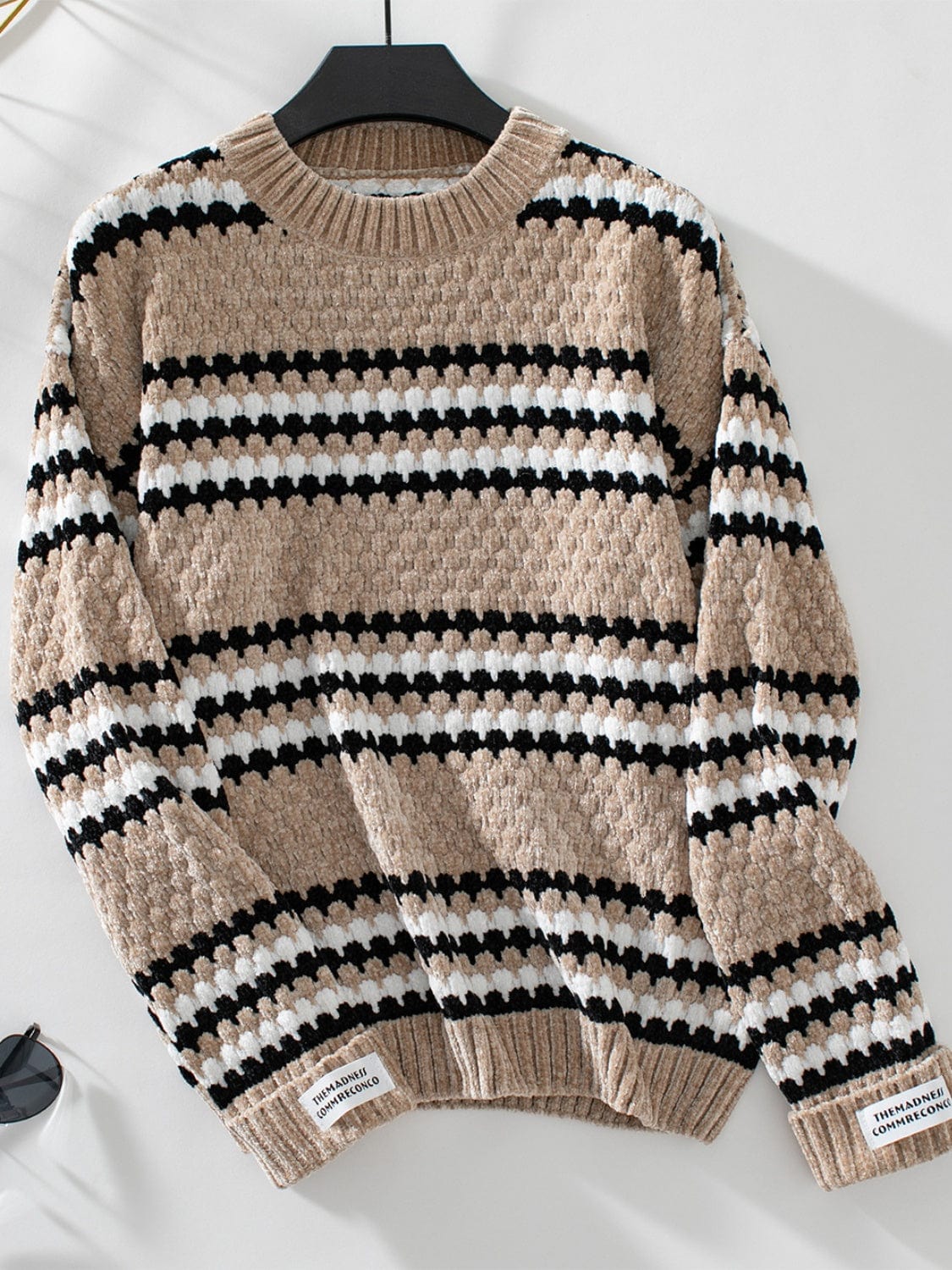 Striped Round Neck Long Sleeve Sweater - Trendsi