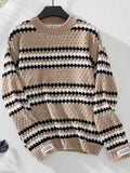 Striped Round Neck Long Sleeve Sweater - Trendsi