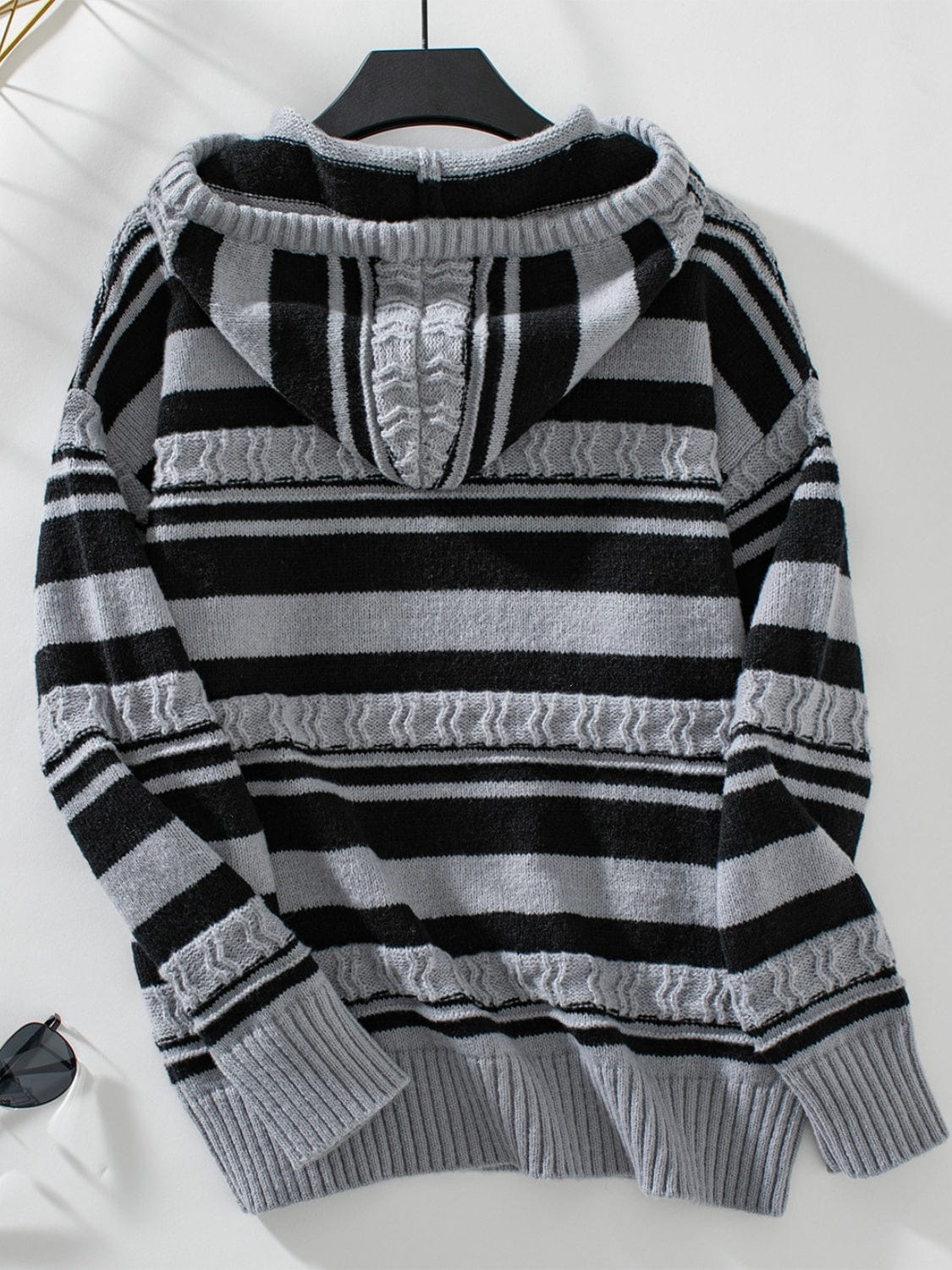 Drawstring Striped Long Sleeve Hooded Sweater - Trendsi