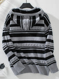 Drawstring Striped Long Sleeve Hooded Sweater - Trendsi