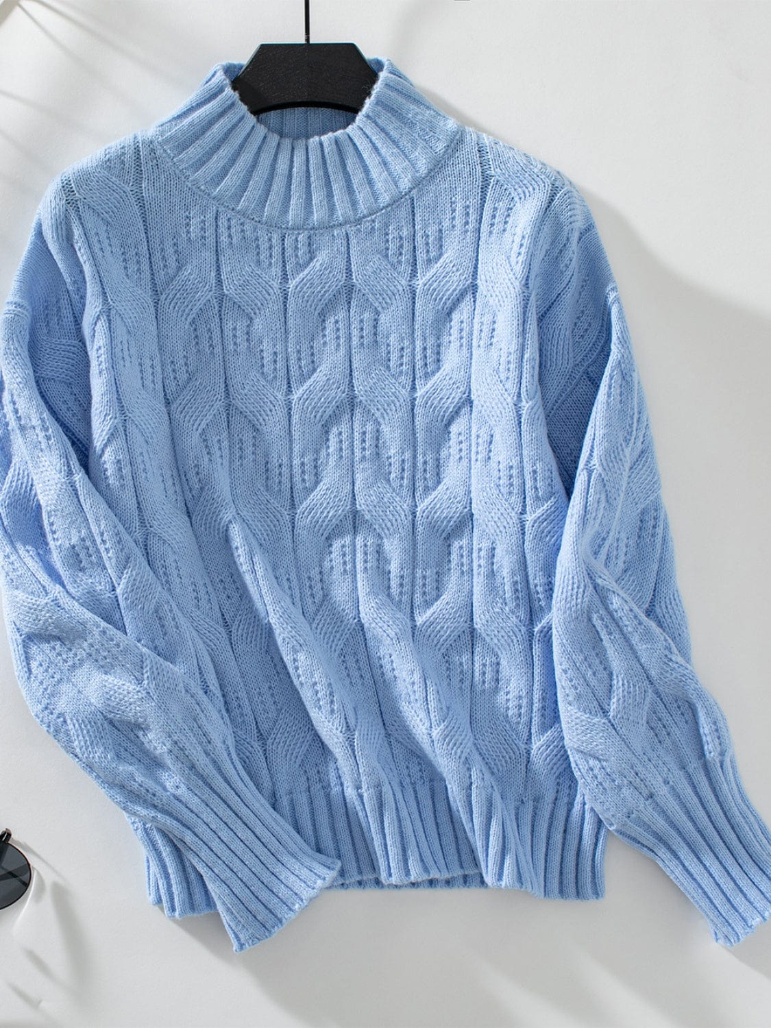 Cable Knit Mock Neck Long Sleeve Sweater - Trendsi
