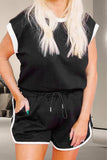 Contrast Trim Round Neck Top and Shorts Set - Trendsi - Flyclothing LLC