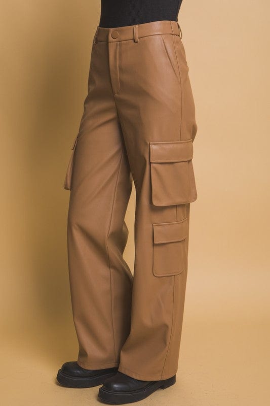 Love Tree PU Leather Cargo Pants - Trendsi