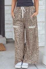 Leopard Print Wide-Leg Pants with Drawstring - Trendsi - Flyclothing LLC