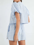 V-Neck Puff Sleeve Top and Shorts Set - Trendsi