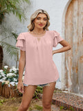 Cutout Round Neck Short Sleeve Blouse - Trendsi - Flyclothing LLC