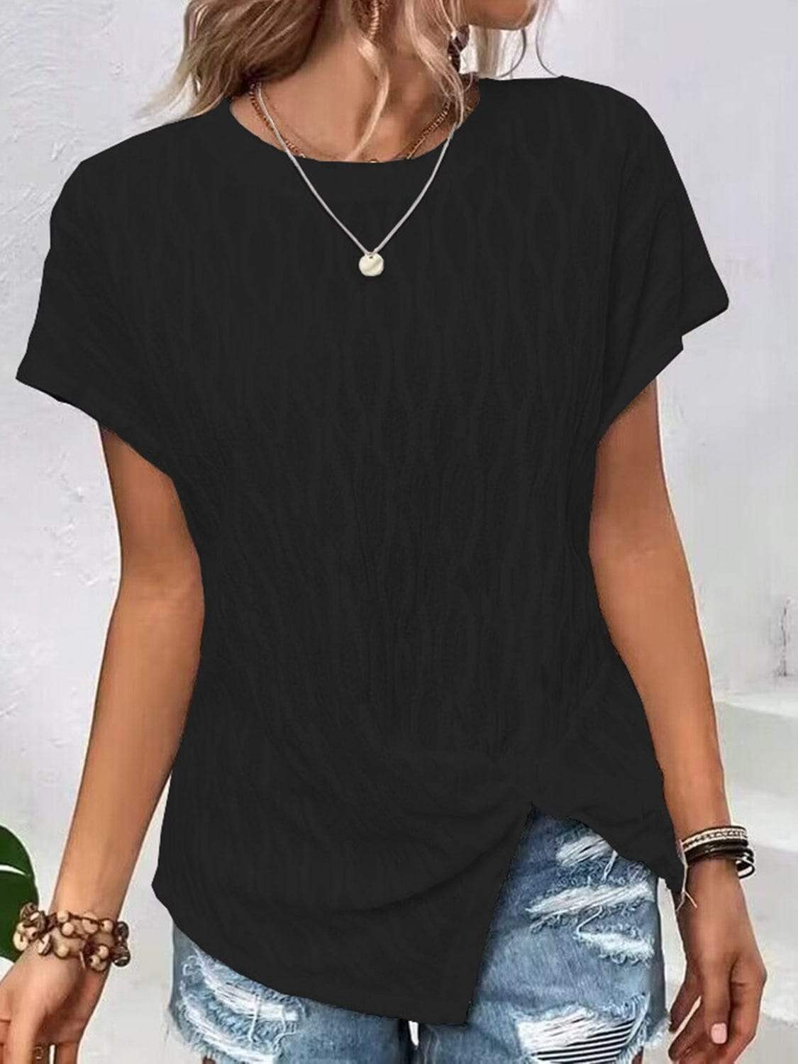 Full Size Round Neck Short Sleeve T-Shirt - Trendsi - Flyclothing LLC