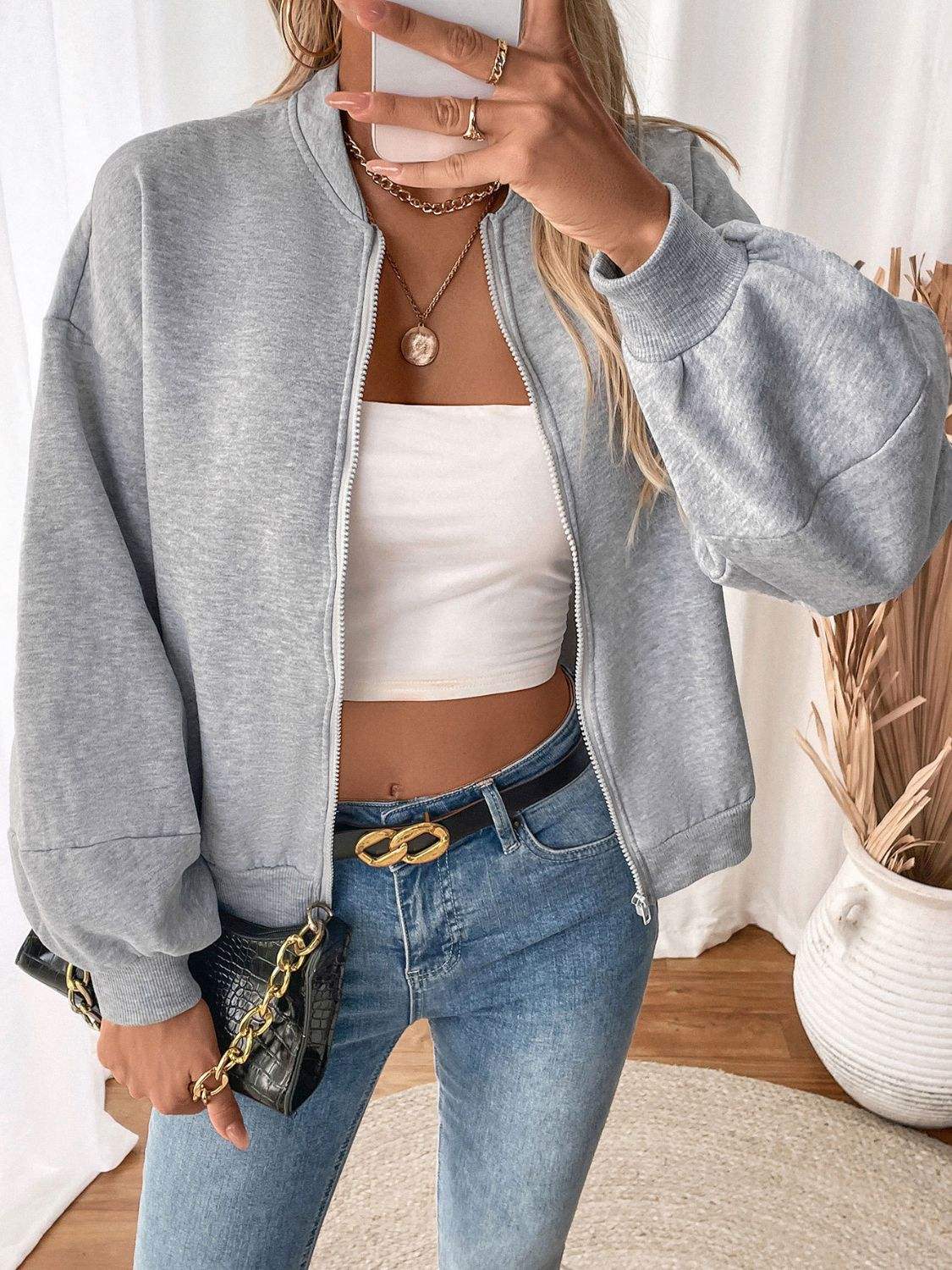 Perfee Zip Up Long Sleeve Sweatshirt - Trendsi - Flyclothing LLC