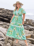Plus Size Printed Notched Short Sleeve Maxi Dress - Trendsi - Flyclothing LLC