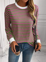 Ivy Lane Striped Round Neck Long Sleeve Sweatshirt - Trendsi - Flyclothing LLC