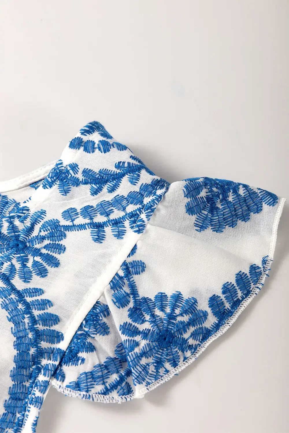 Boho Print Ruffled Cap Sleeve Crew Neck Blouse - Trendsi - Flyclothing LLC