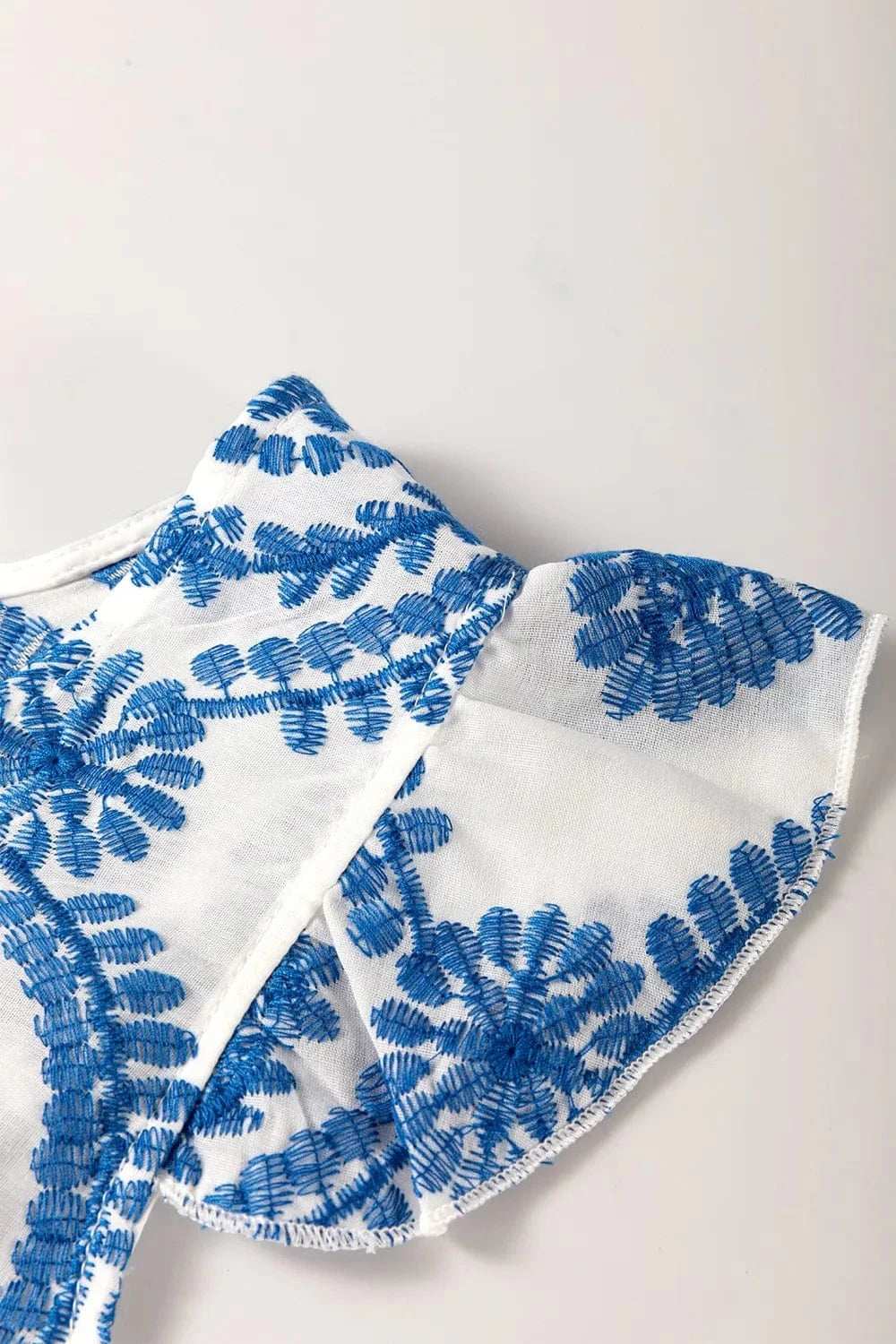 Boho Print Ruffled Cap Sleeve Crew Neck Blouse - Trendsi - Flyclothing LLC