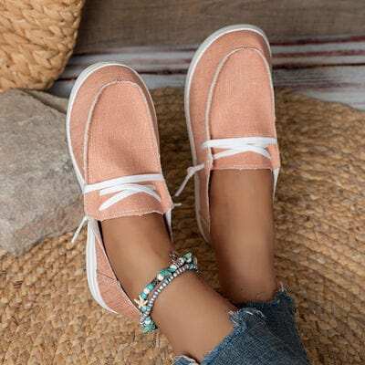 Lace Up Round Toe Slip-Ons - Trendsi - Flyclothing LLC