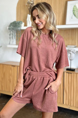 Double Take Full Size Round Neck Short Sleeve T-Shirt and Shorts Set - Trendsi - Flyclothing LLC
