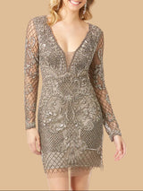 Lara 29610 - Long Sleeve Beaded Cocktail Dress