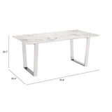 71" White And Silver Marble And Steel Sled Base Dining Table - Homeroots - Flyclothing LLC
