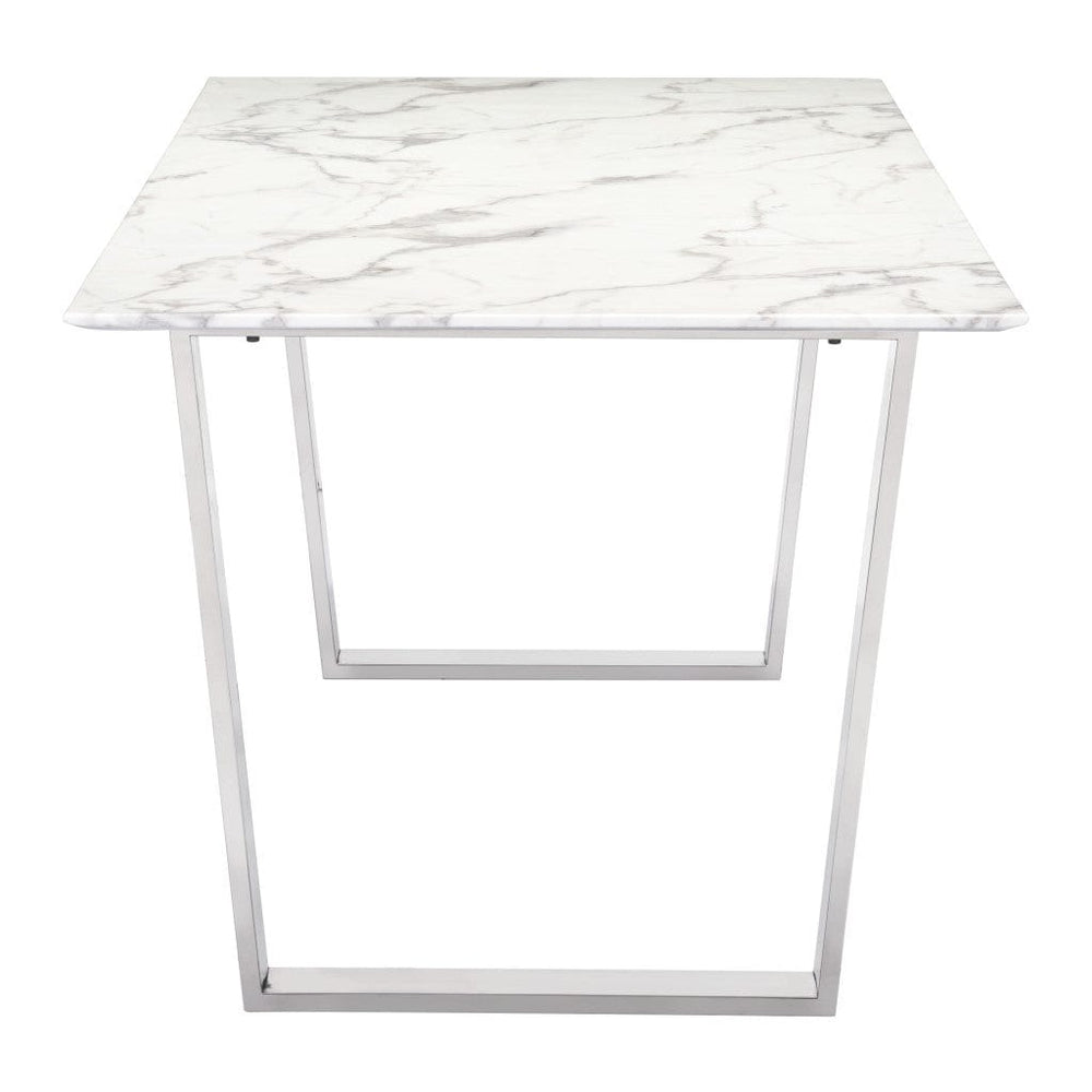 71" White And Silver Marble And Steel Sled Base Dining Table - Homeroots - Flyclothing LLC