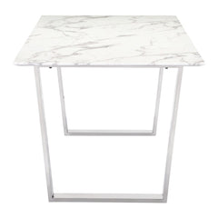 71" White And Silver Marble And Steel Sled Base Dining Table - Homeroots
