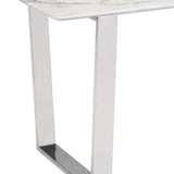71" White And Silver Marble And Steel Sled Base Dining Table - Homeroots - Flyclothing LLC