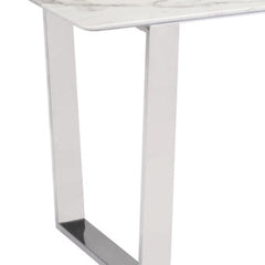 71" White And Silver Marble And Steel Sled Base Dining Table - Homeroots