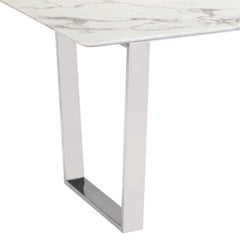 71" White And Silver Marble And Steel Sled Base Dining Table - Homeroots