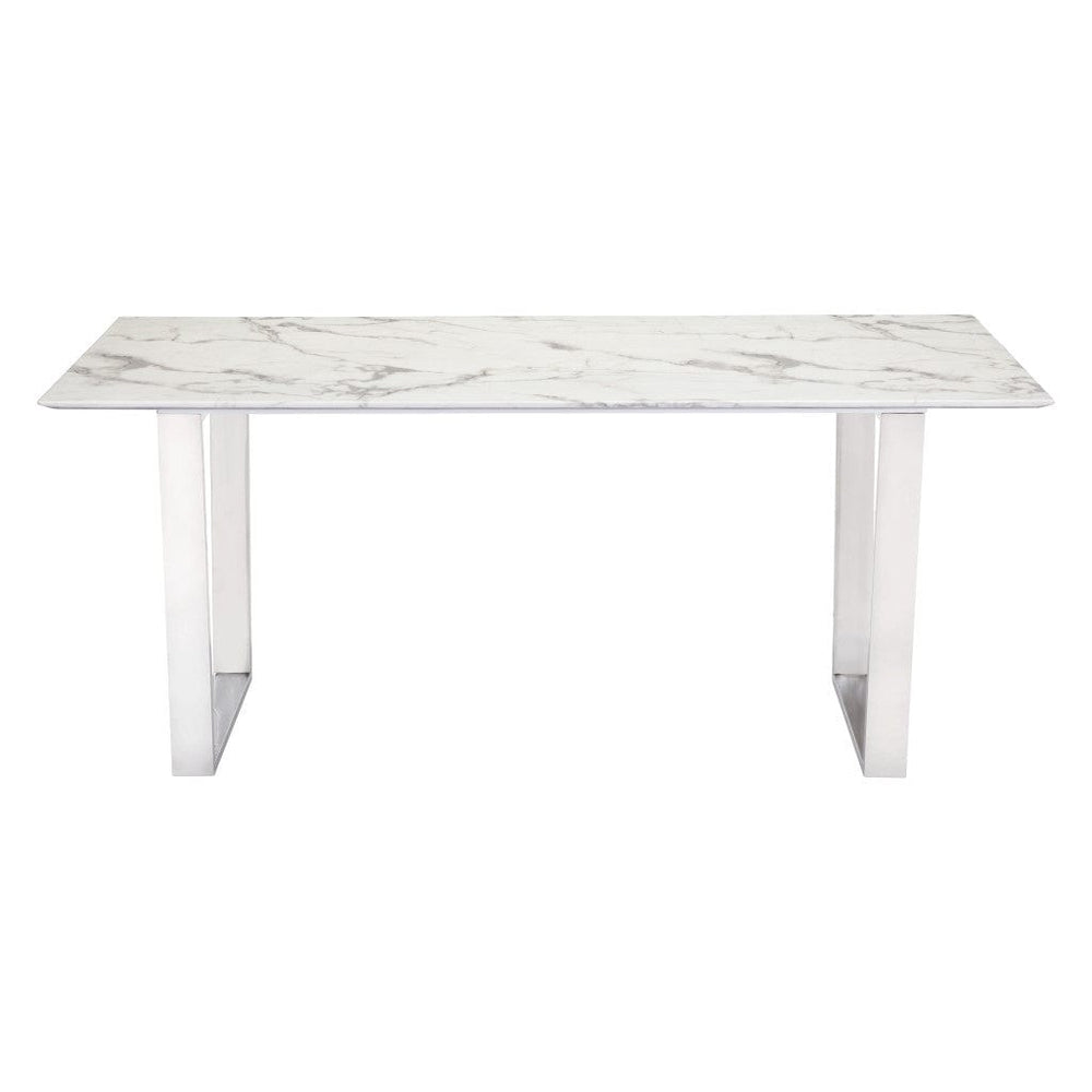 71" White And Silver Marble And Steel Sled Base Dining Table - Homeroots - Flyclothing LLC
