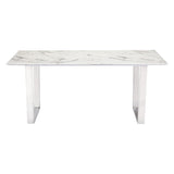 71" White And Silver Marble And Steel Sled Base Dining Table - Homeroots