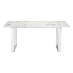 71" White And Silver Marble And Steel Sled Base Dining Table - Homeroots