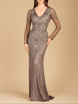 Lara 29615 - Long Sleeve Beaded Dress